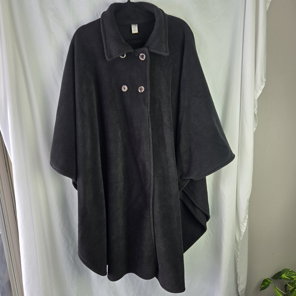 East 5th Fleece Cape Shawl Opera Coat 44 Inches Double Breast Boho‎ OSFM Black